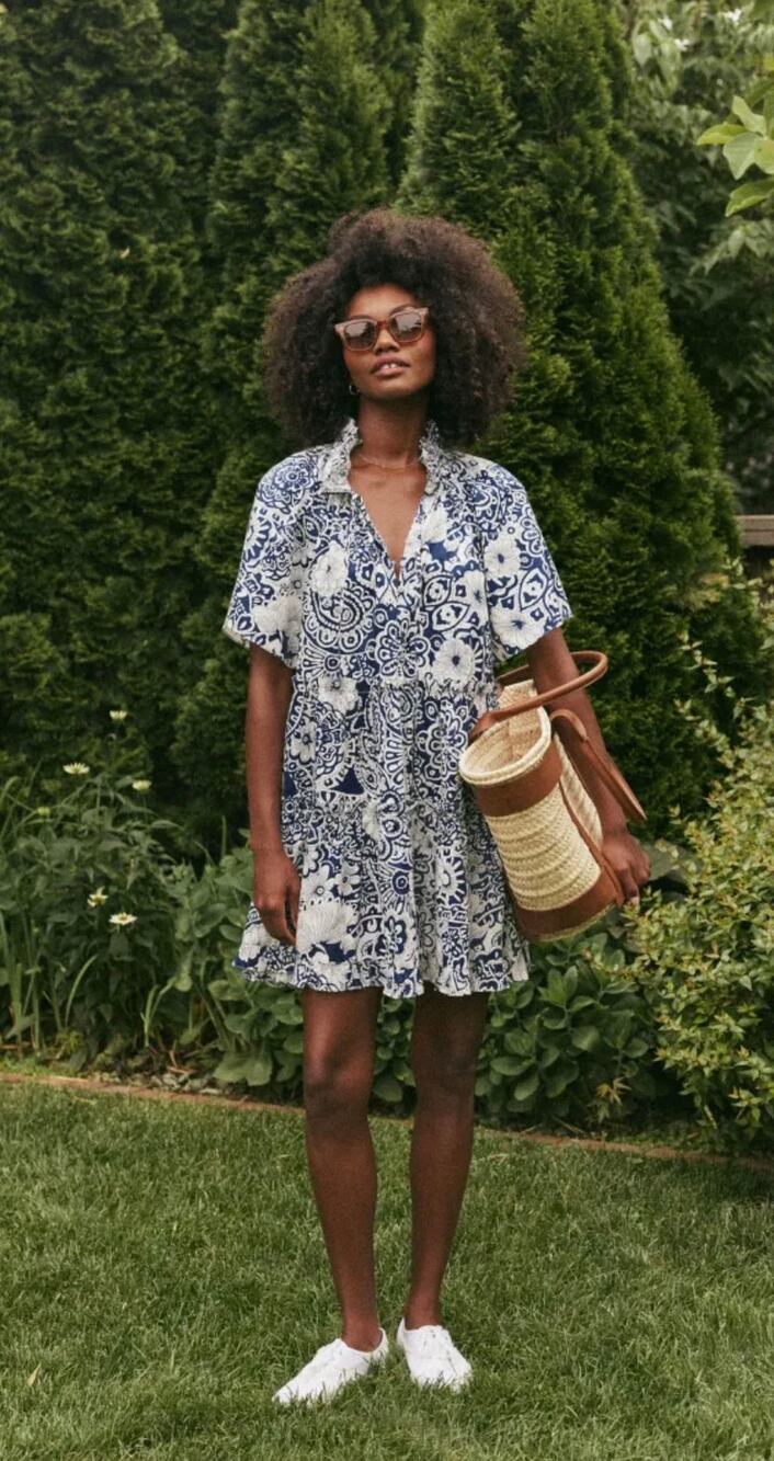 Tuckernuck Hyacinth House Navy & White Tiered Thea Ruffled Mini Dress Size XL